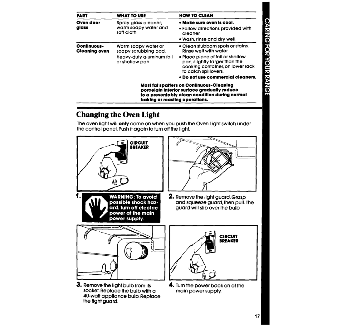 Whirlpool SS63OPER manual Changing the Oven Light 