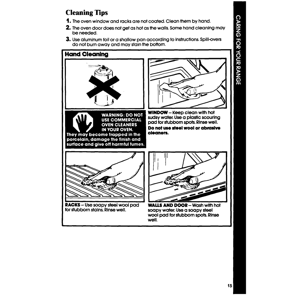Whirlpool SS63OPER manual Cleaning Tips, Hand Cleaning 