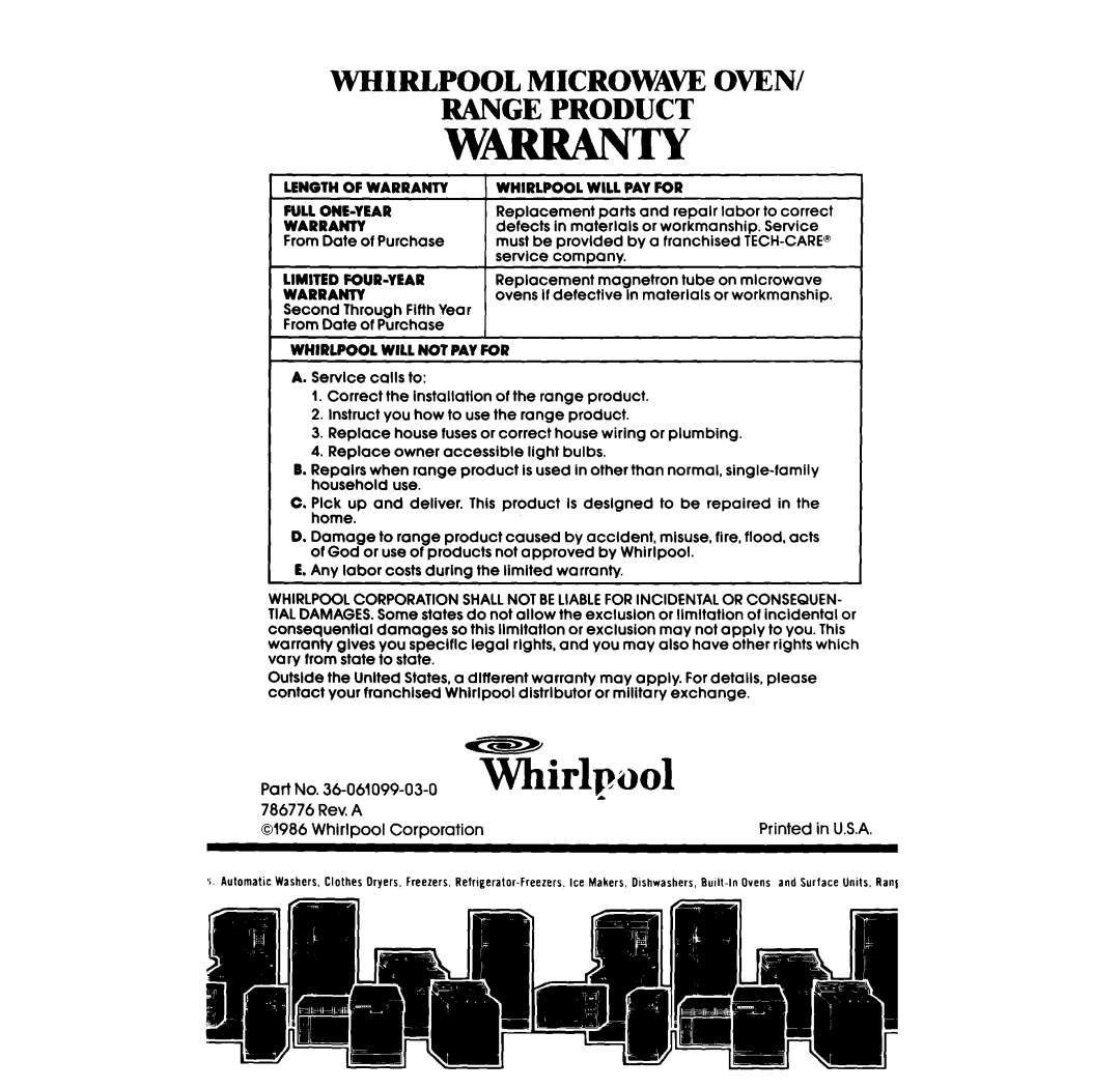 Whirlpool SS63OPER manual W-T-Y, TKirlpuol A, Whirlpool Microwave Oven Range Product 