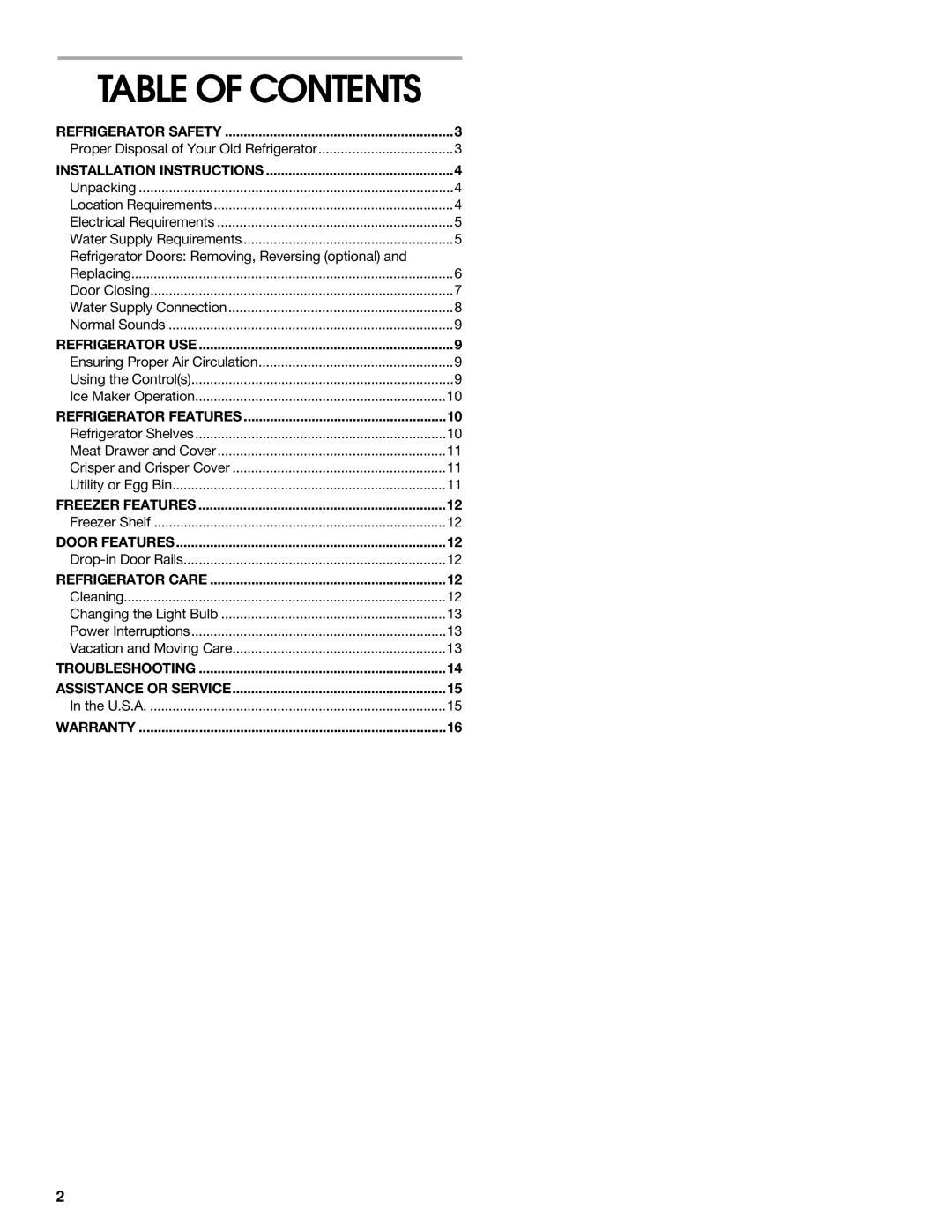 Whirlpool ST14CKXKQ00 manual Table of Contents 