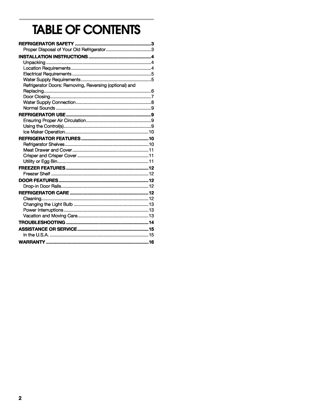 Whirlpool ST14CKXKQ00 manual Table Of Contents 