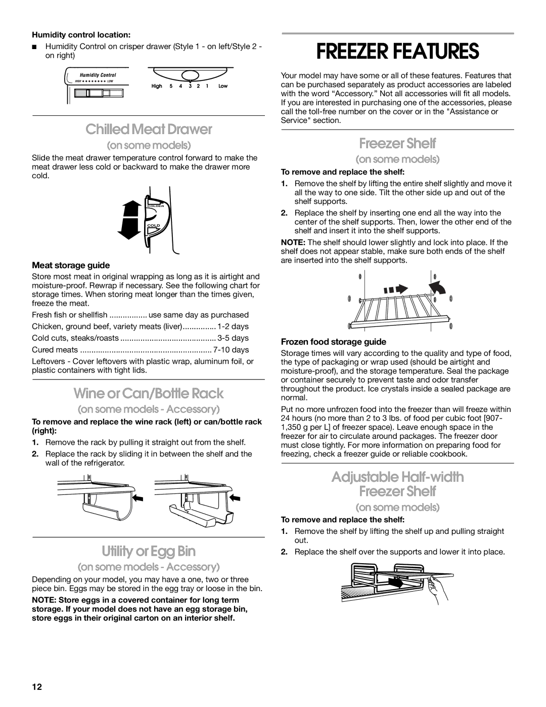 Whirlpool ST18PKXJW00 manual Freezer Features 