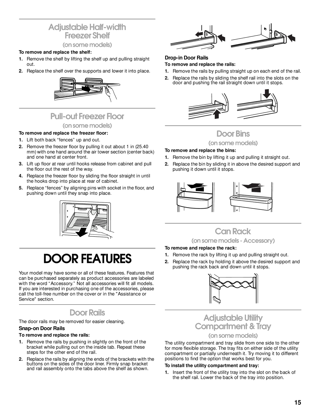 Whirlpool ST21PKXJW00 manual Door Features 