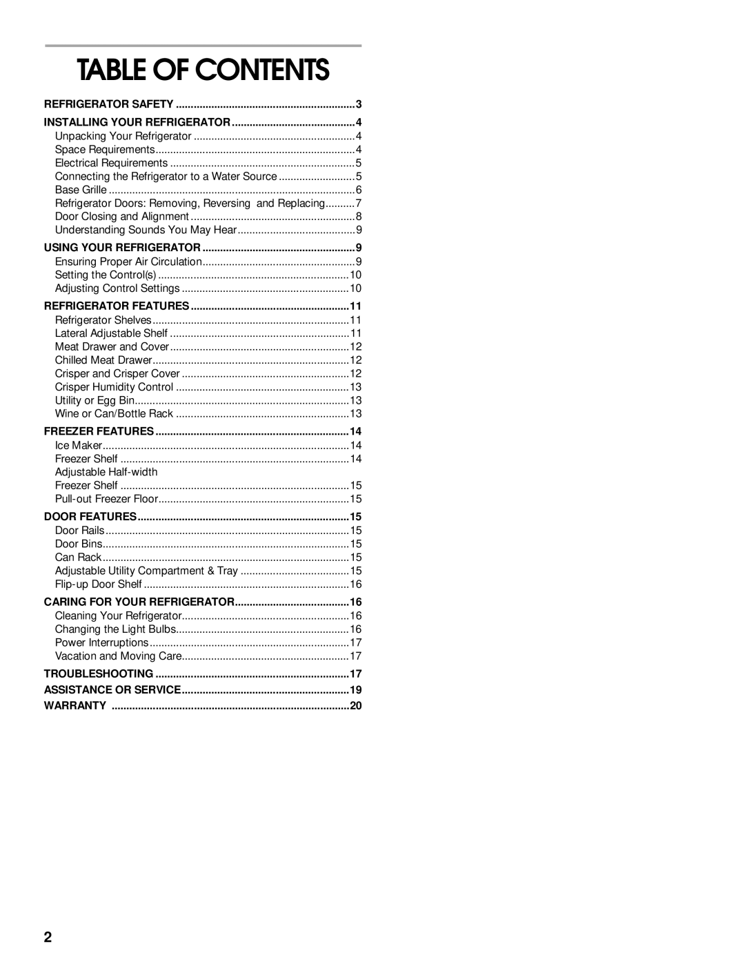 Whirlpool ST21PKXJW00 manual Table of Contents 