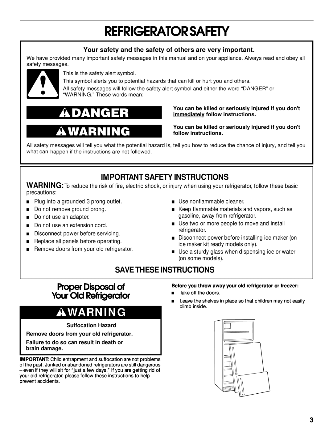 Whirlpool ST21PKXJW00 Refrigeratorsafety, Your safety and the safety of others are very important, Save These Instructions 