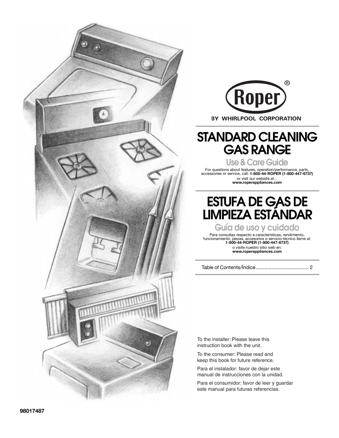 Whirlpool STANDARD CLEANING GAS RANGE manual Estufa De Gas De Limpieza Estándar, Use & Care Guide, Guía de uso y cuidado 