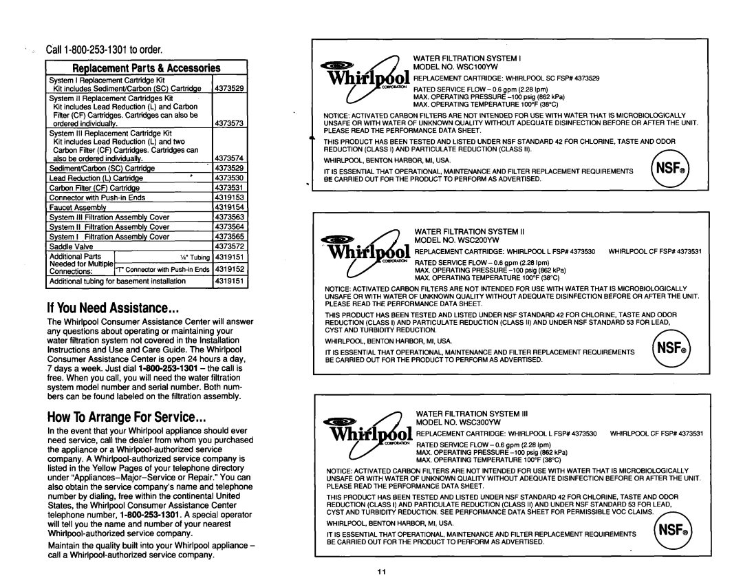 Whirlpool Systerm III, System II manual If YouNeedAssistance, HowToArrangeForService 