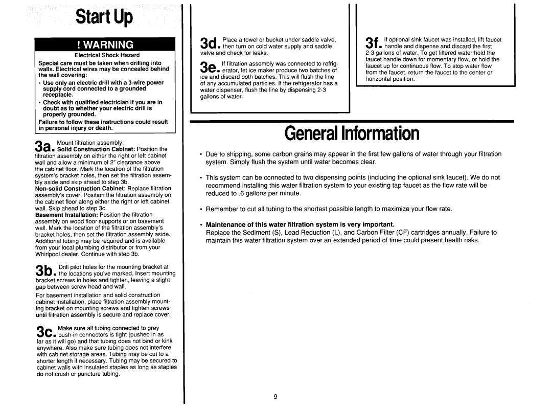 Whirlpool Systerm III, System II manual GeneralInformation, StartUp 