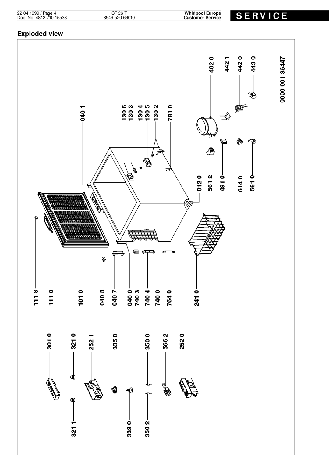 Whirlpool CF 26 T service manual Exploded view 