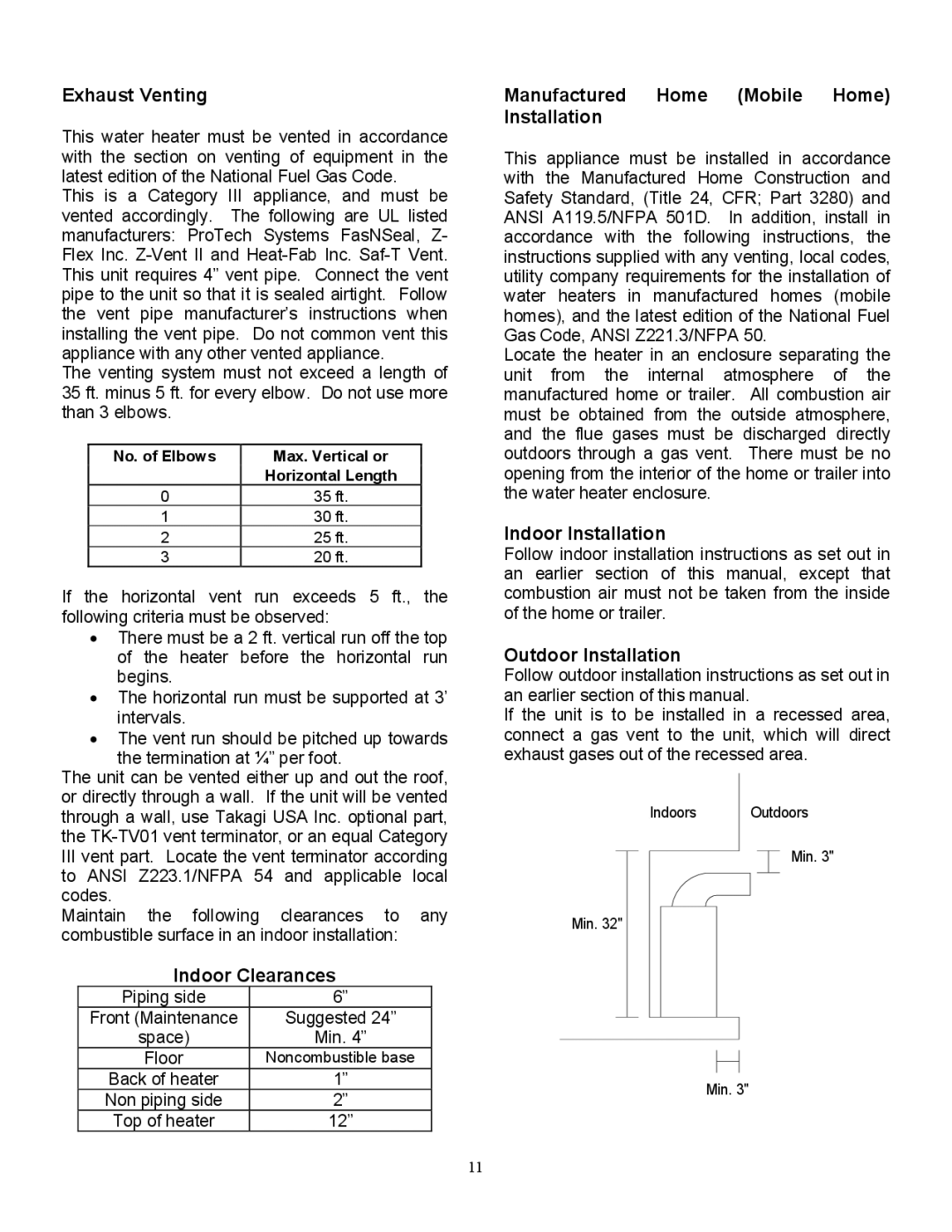 Whirlpool T-K1S Exhaust Venting, Indoor Clearances, Manufactured Home Mobile Home Installation, Indoor Installation 