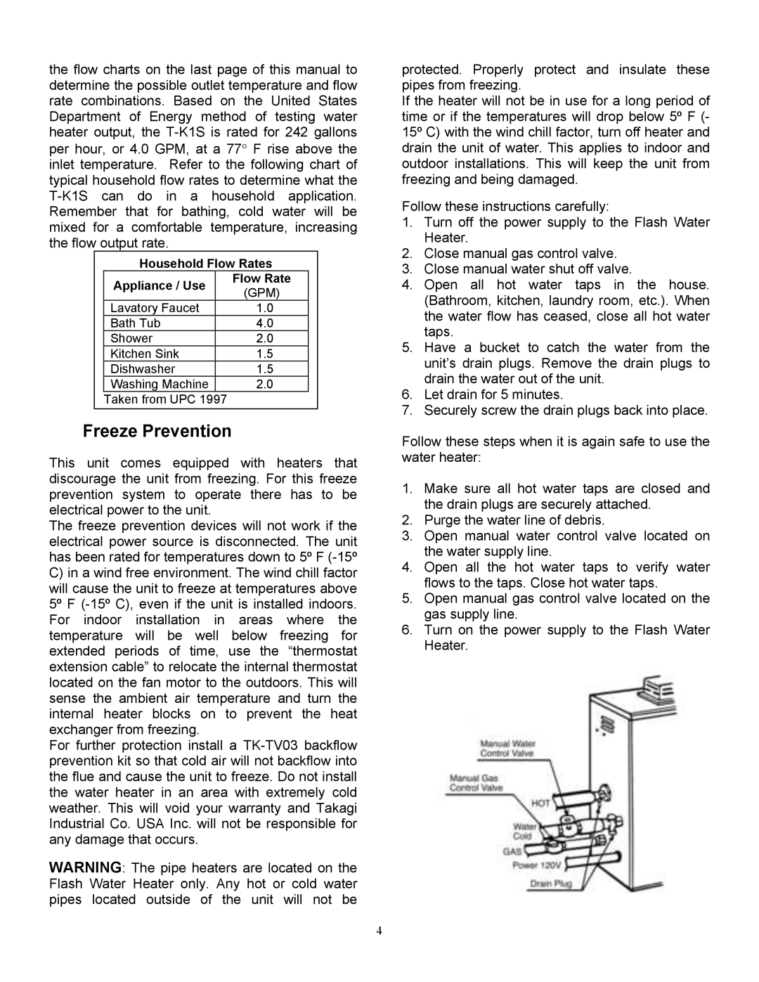 Whirlpool T-K1S installation manual Freeze Prevention 