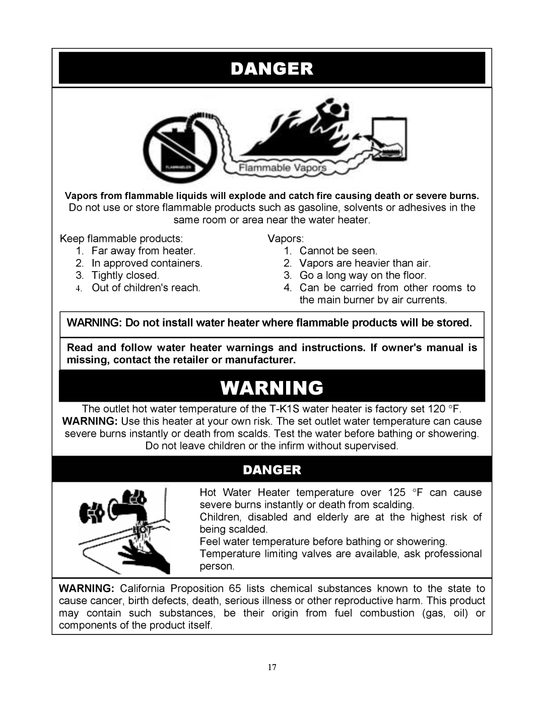 Whirlpool T-K1S installation manual Danger 