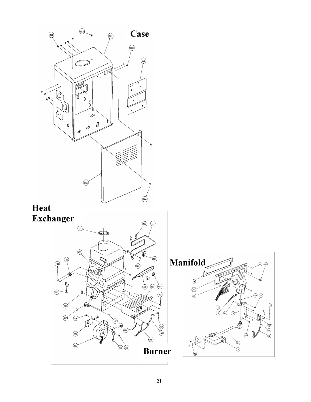 Whirlpool T-K1S installation manual Case Heat Exchanger Manifold Burner 