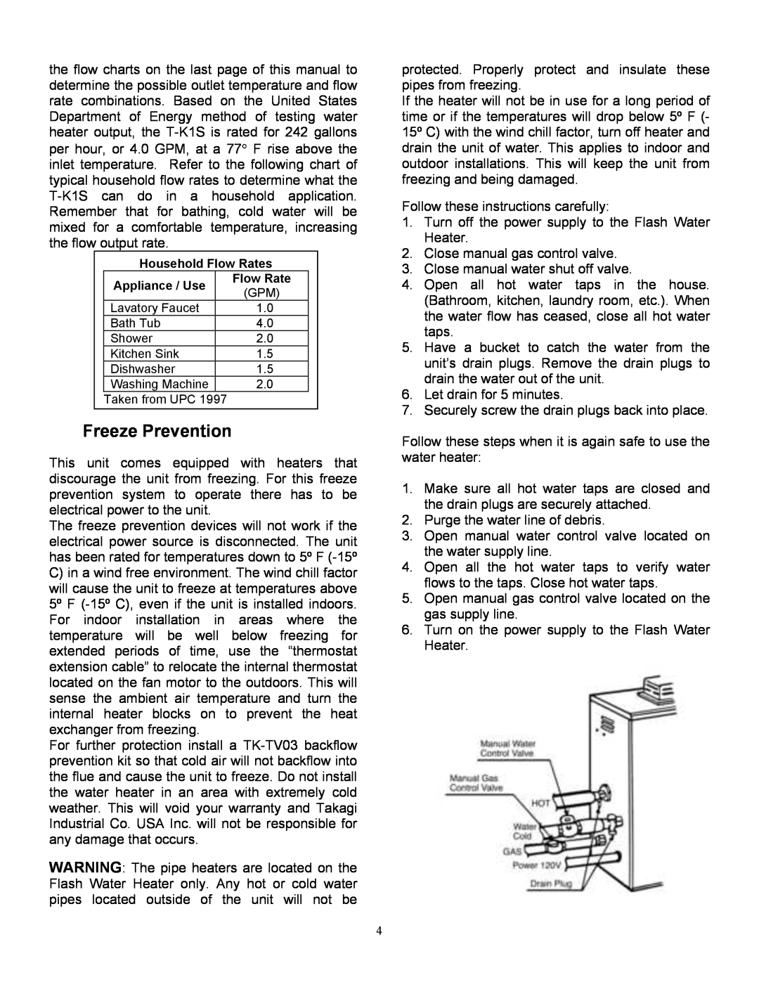 Whirlpool T-K1S installation manual Freeze Prevention 