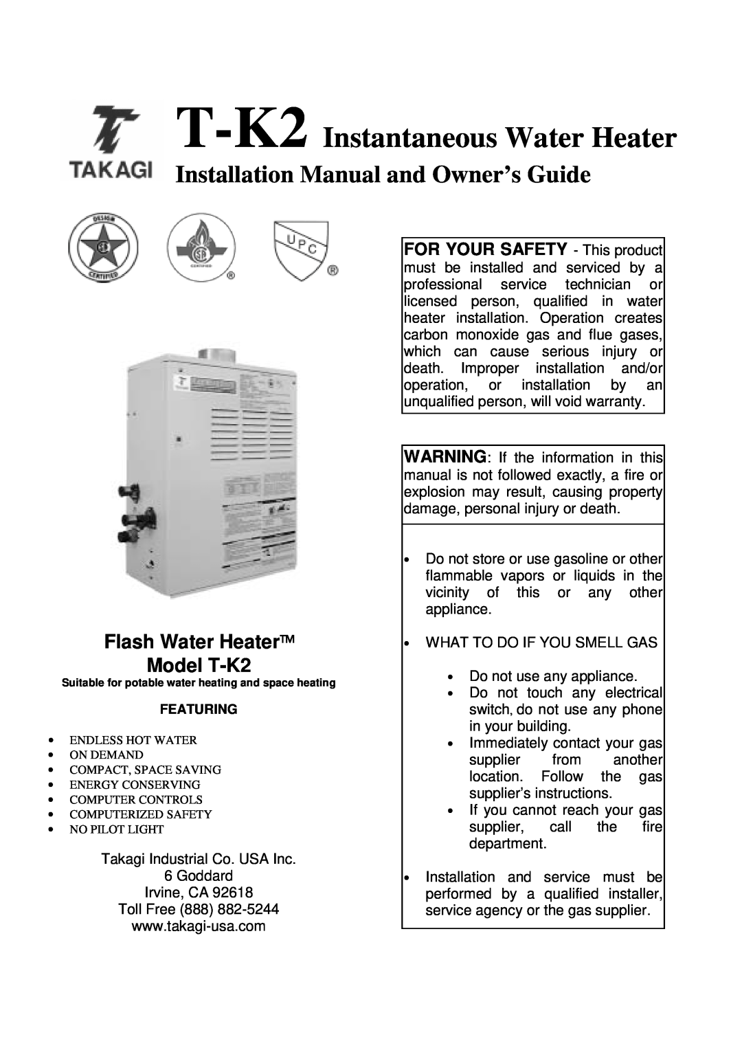 Whirlpool installation manual Flash Water Heater Model T-K2, T-K2 Instantaneous Water Heater 
