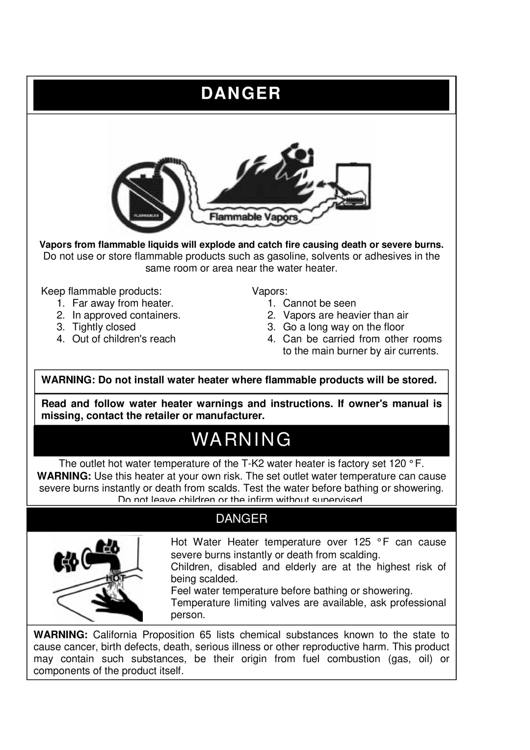 Whirlpool T-K2 installation manual Danger 