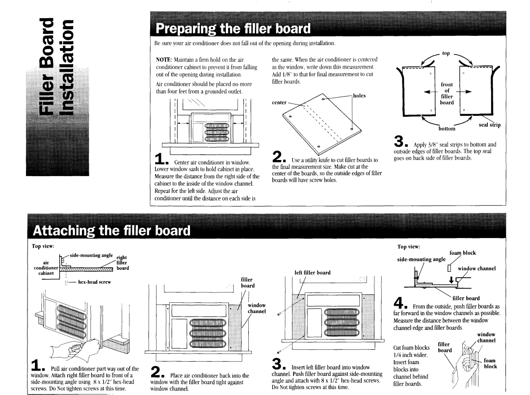 Whirlpool TA07002F0 manual Thesame.Whentheair conditioneris centered, Cut foamblocks 