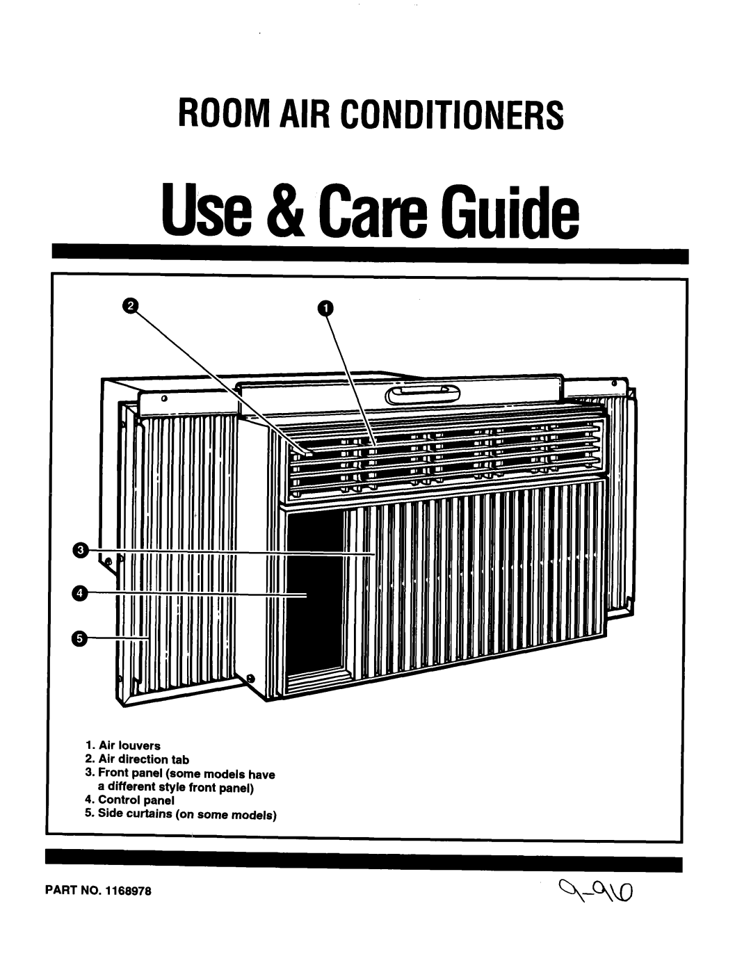 Whirlpool TA07002F0 manual Use&CareGuide, Roomairconditioners, Air louvers 2.Air direction tab 