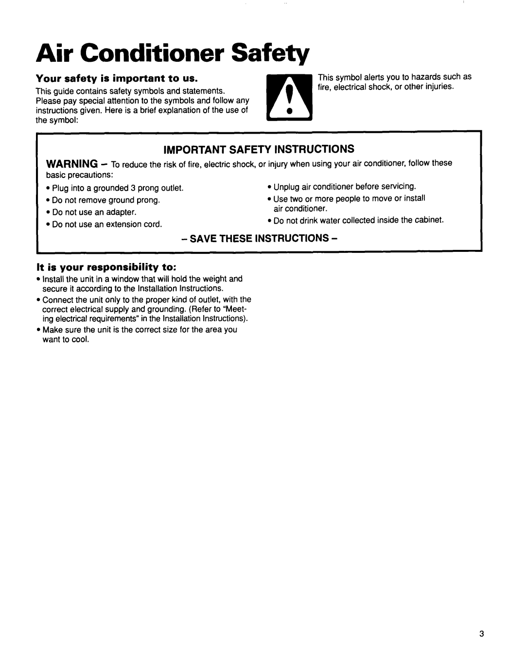 Whirlpool TA07002F0 manual Important Safety Instructions, Your safety, is important, to us, Save These Instructions 