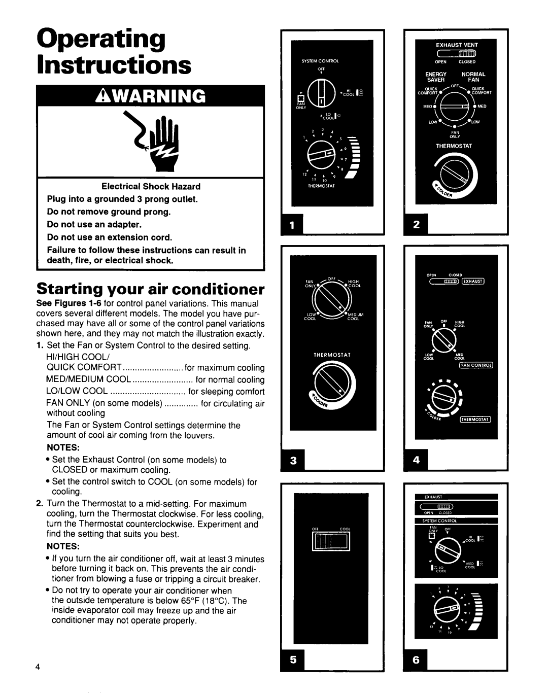 Whirlpool TA07002F0 manual Operating Instructions, Starting your air conditioner 