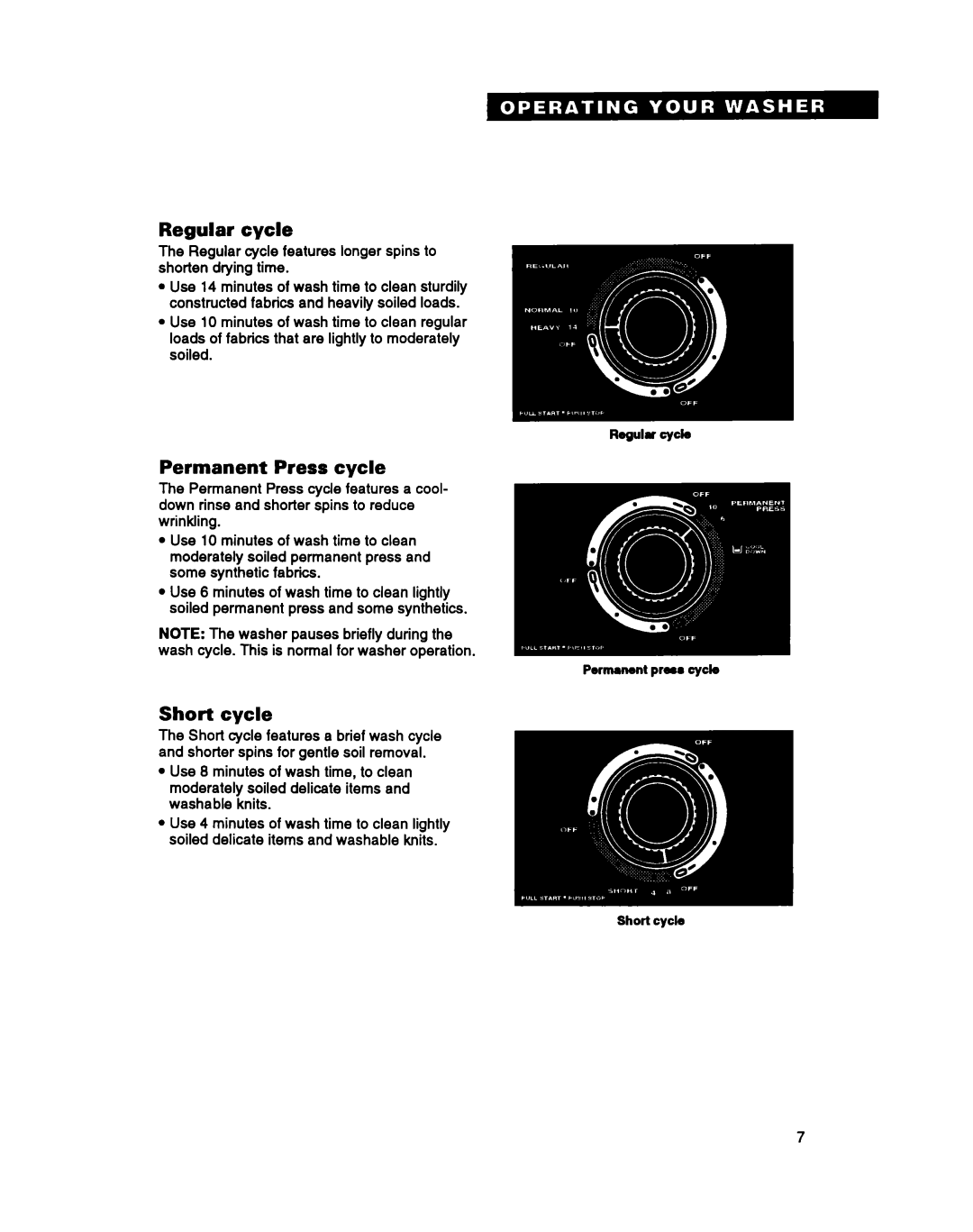 Whirlpool TAWM400A warranty Permanent Press cycle, Short cycle 