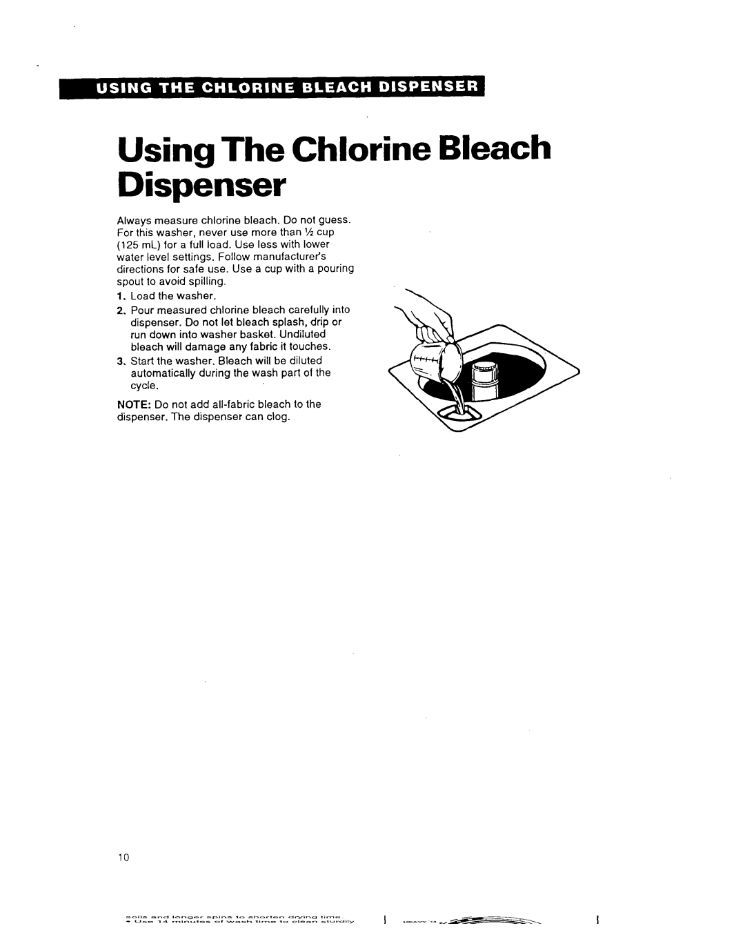 Whirlpool TAWMZOOA warranty Using The Chlorine Bleach Dispenser 