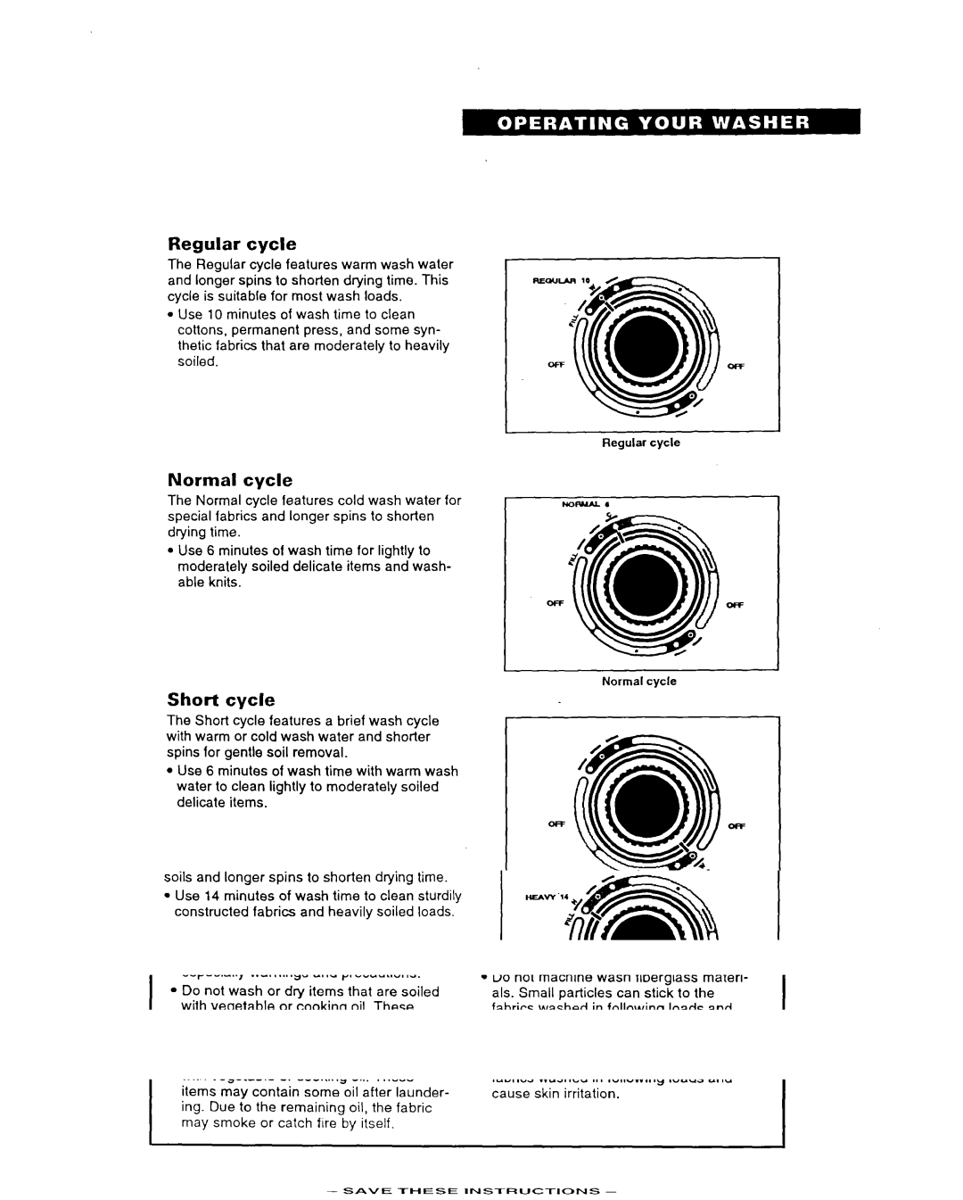 Whirlpool TAWMZOOA warranty Regular cycle, Normal cycle, Short cycle 