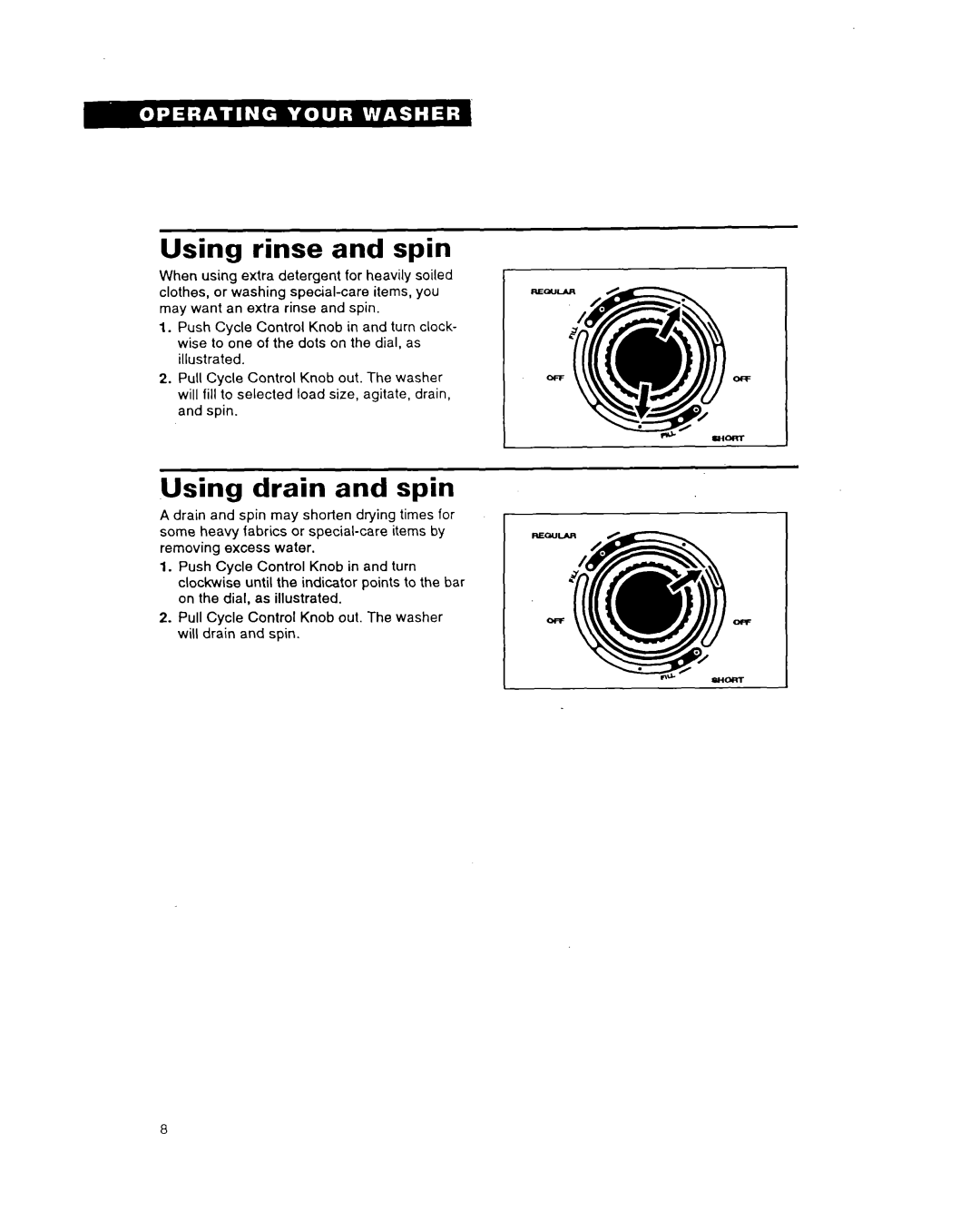 Whirlpool TAWMZOOA warranty Using rinse and spin, Using drain and spin 