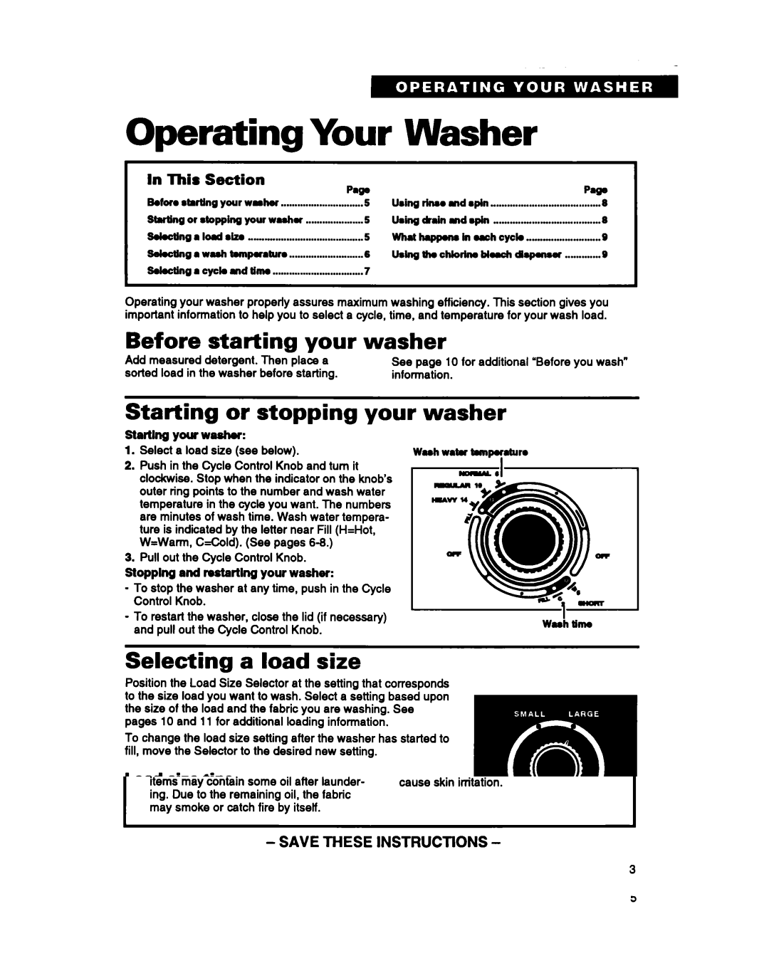 Whirlpool TAWMZOOB warranty Operating, Washer 