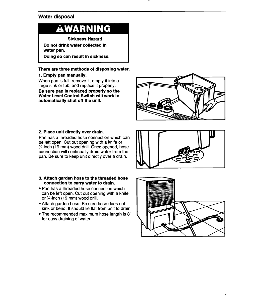 Whirlpool TD2500XF0 manual Water disposal 