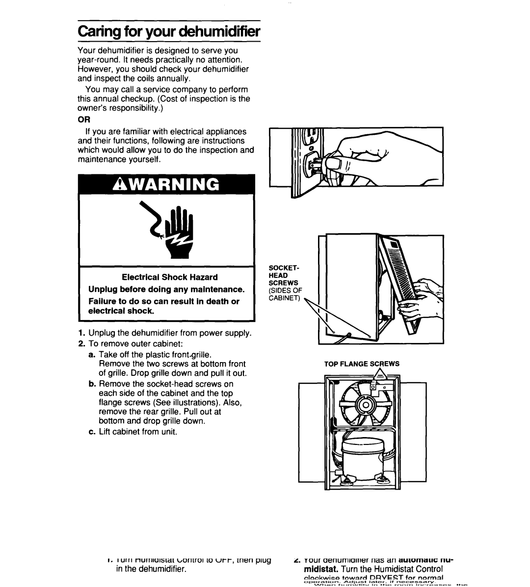 Whirlpool TD2500XF0 manual Caring for your dehumidifier 