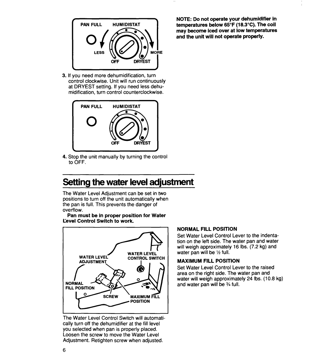 Whirlpool TD2500XF0 manual Setting the water level adjustment 