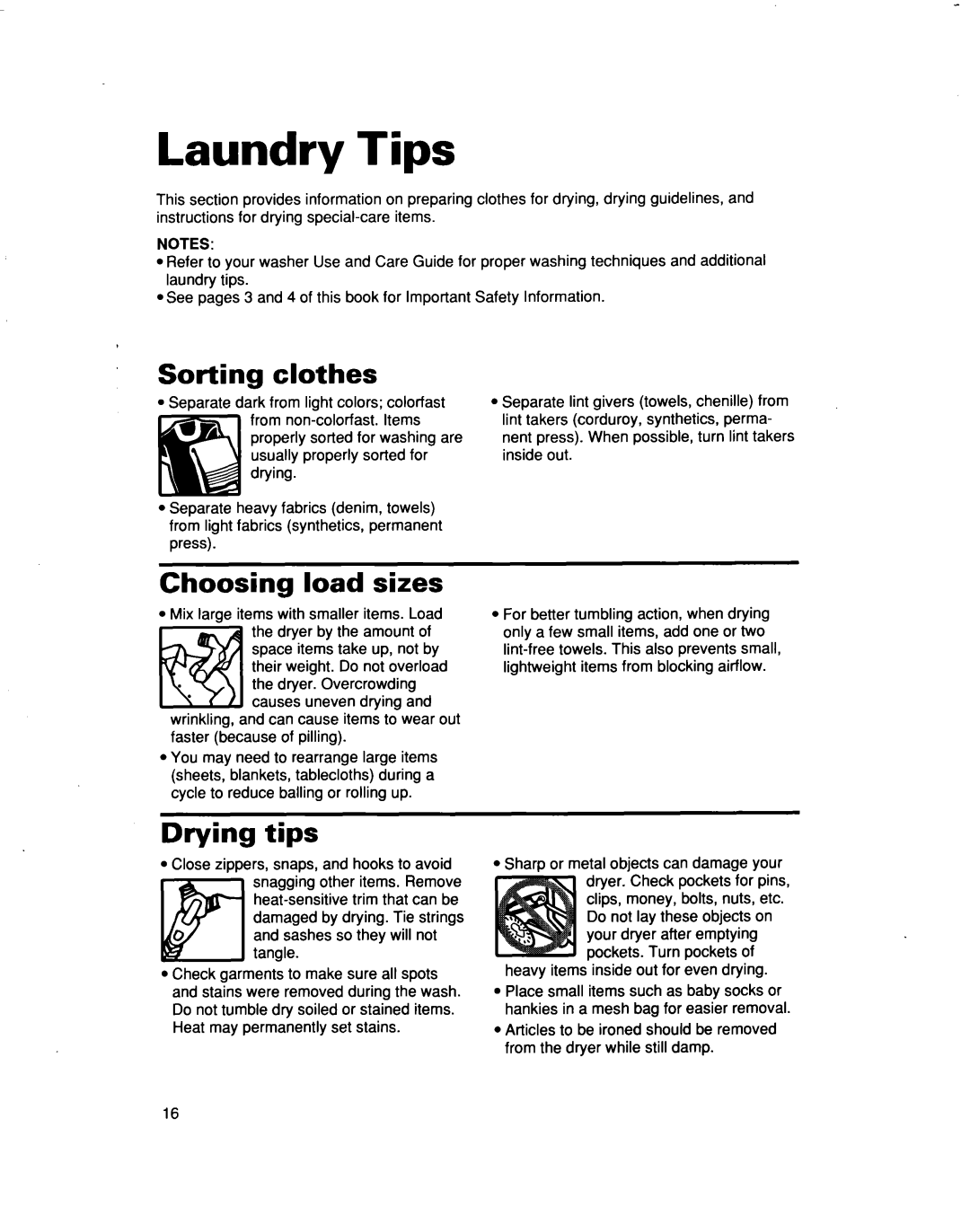 Whirlpool TEDL640DQ0 warranty Laundry Tips, Load Sizes, Drying tips 