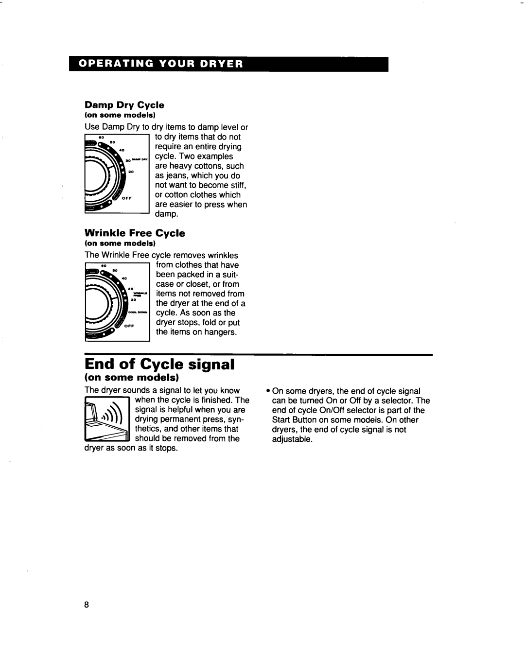 Whirlpool TEDL640DQ0 warranty End of Cycle signal, Wrinkle Free Cycle, On some models 