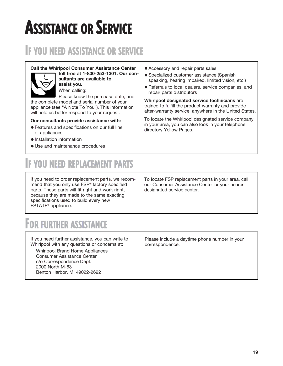 Whirlpool TEDX640E, TEDS680E If YOU Need Assistance or Service, If YOU Need Replacement Parts, For Further Assistance 