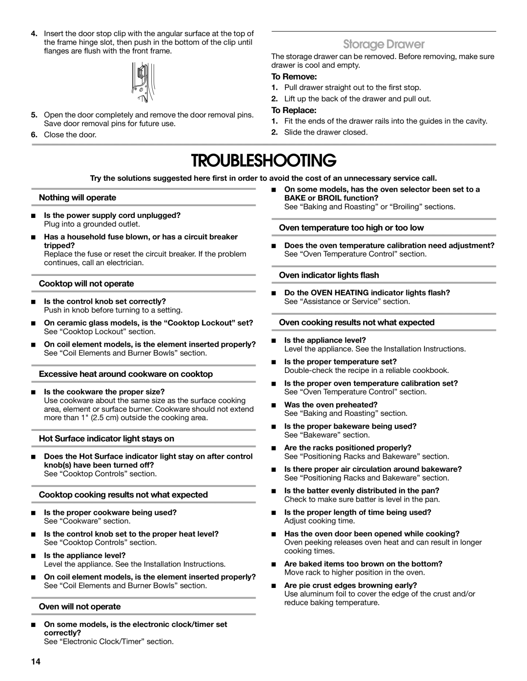 Whirlpool TEP315KW1 manual Troubleshooting, Storage Drawer 