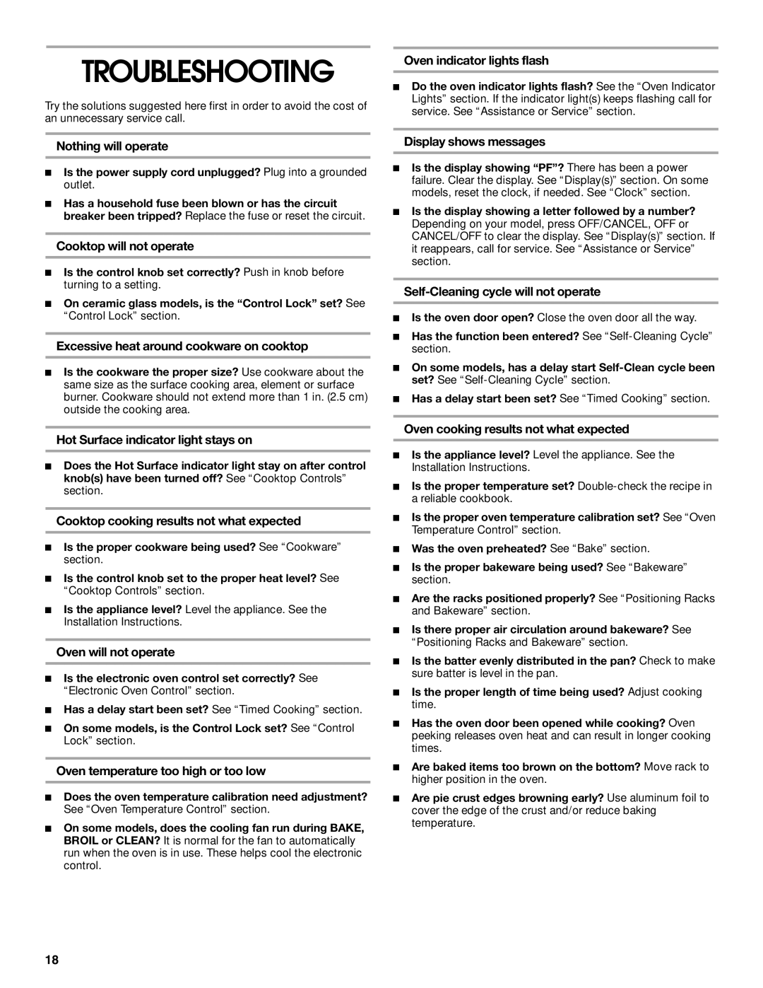 Whirlpool TEP325MW0 manual Troubleshooting 