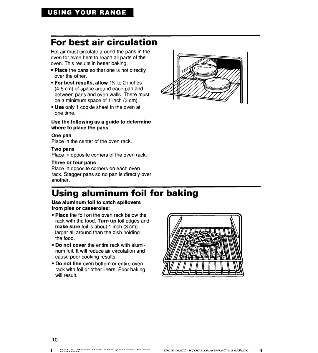 Whirlpool TER20WOD manual For best air circulation, Using aluminum foil for baking, Two pans, Three or four pans 