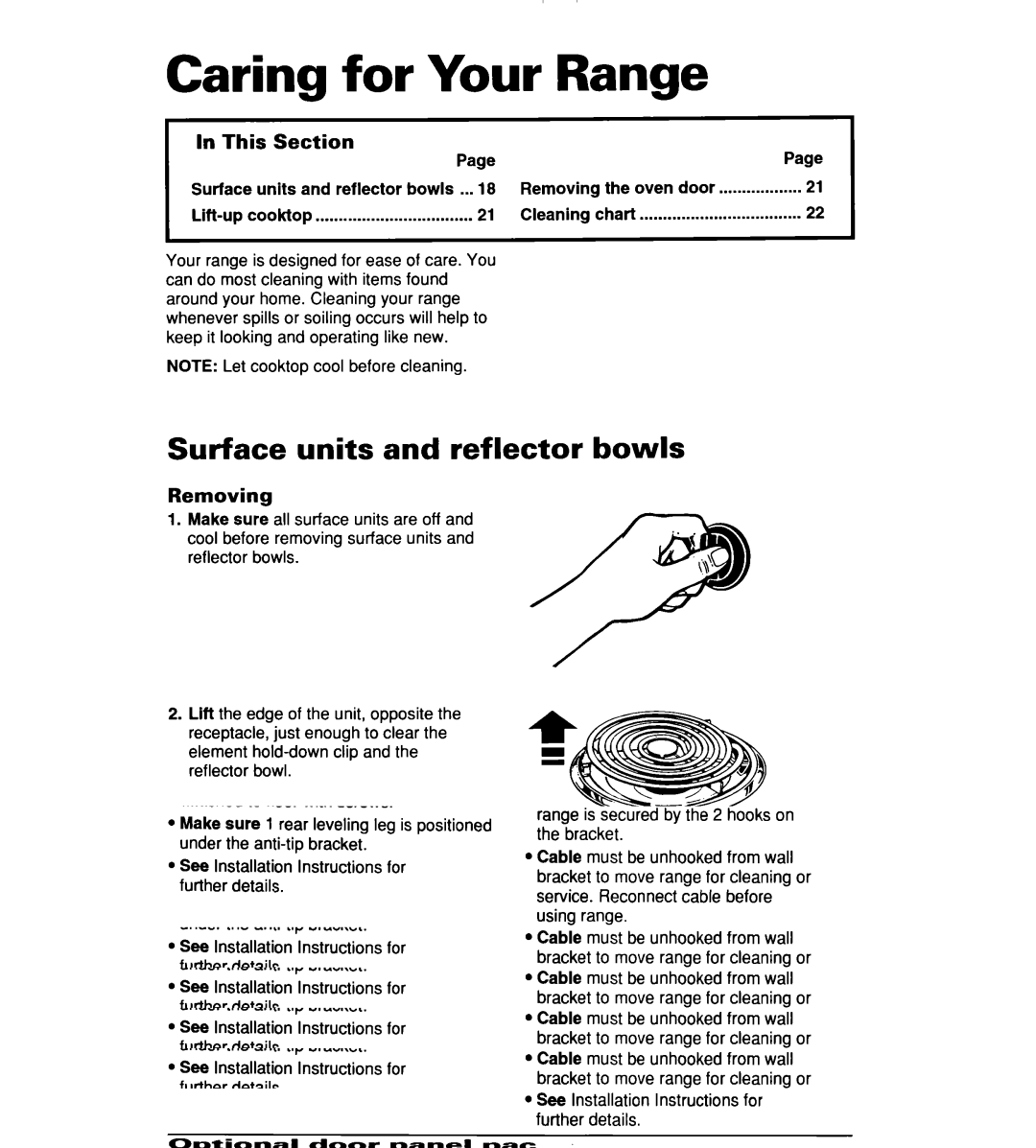 Whirlpool TER20WOD manual Caring for Your Range, Surface units and reflector bowls, This Section, Removing, PagePage 