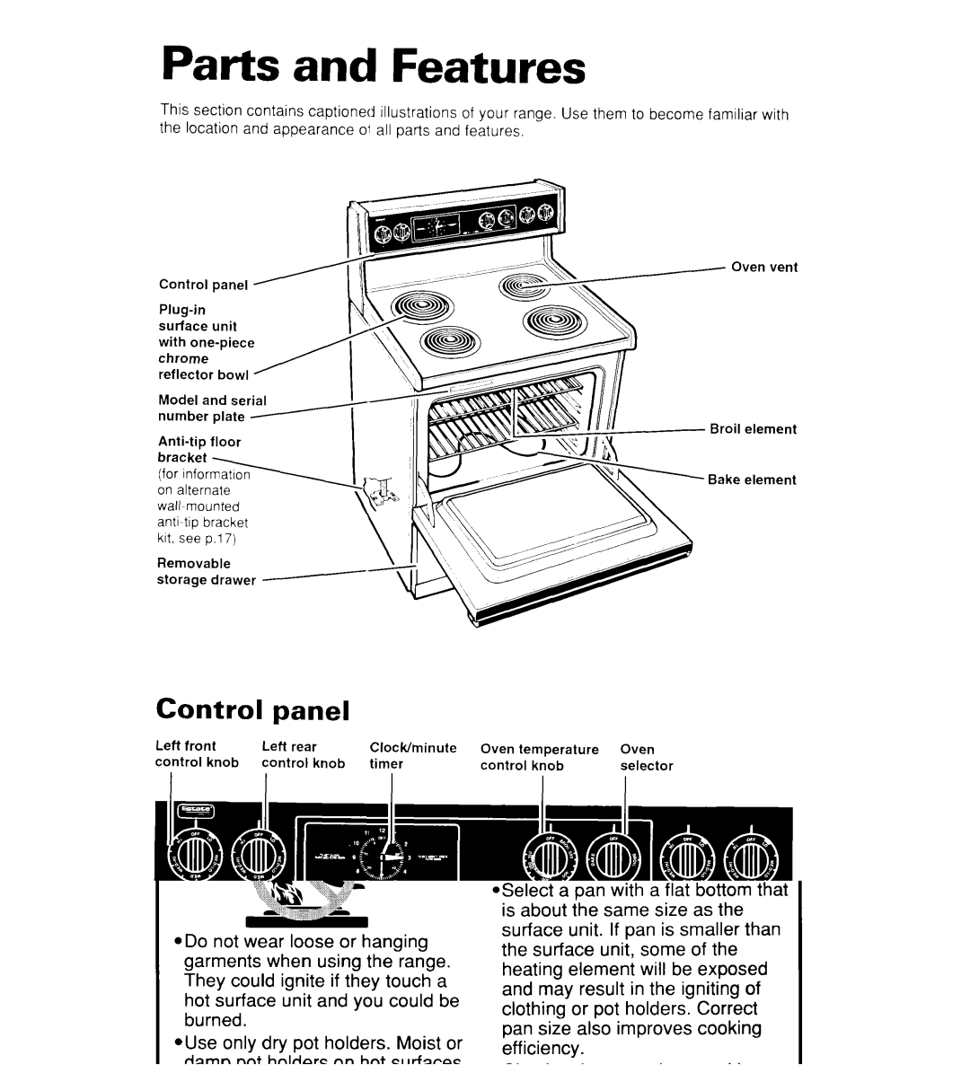 Whirlpool TER20WOD manual Parts and Features 