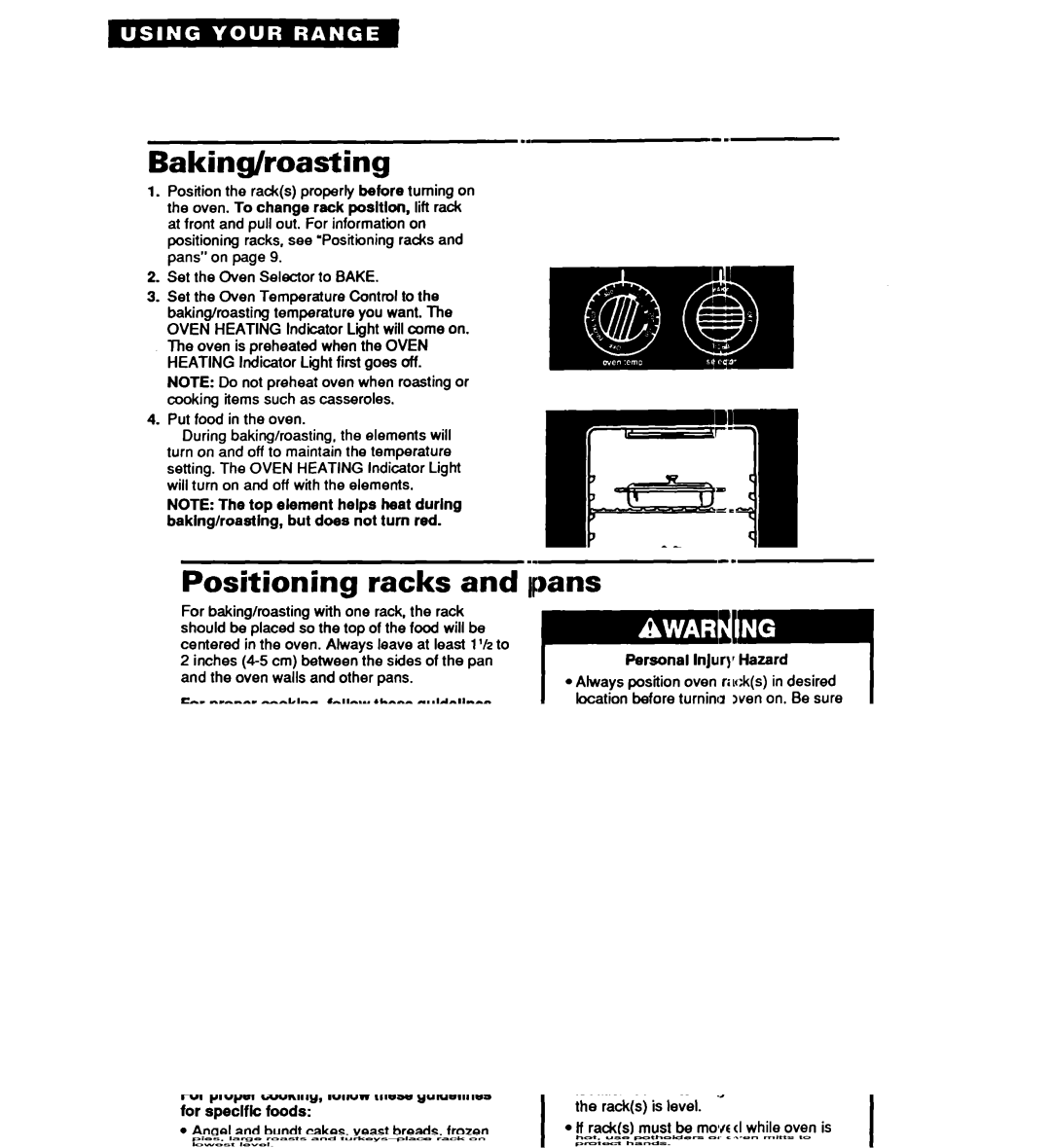 Whirlpool TER20WOY manual Baking/roasting 