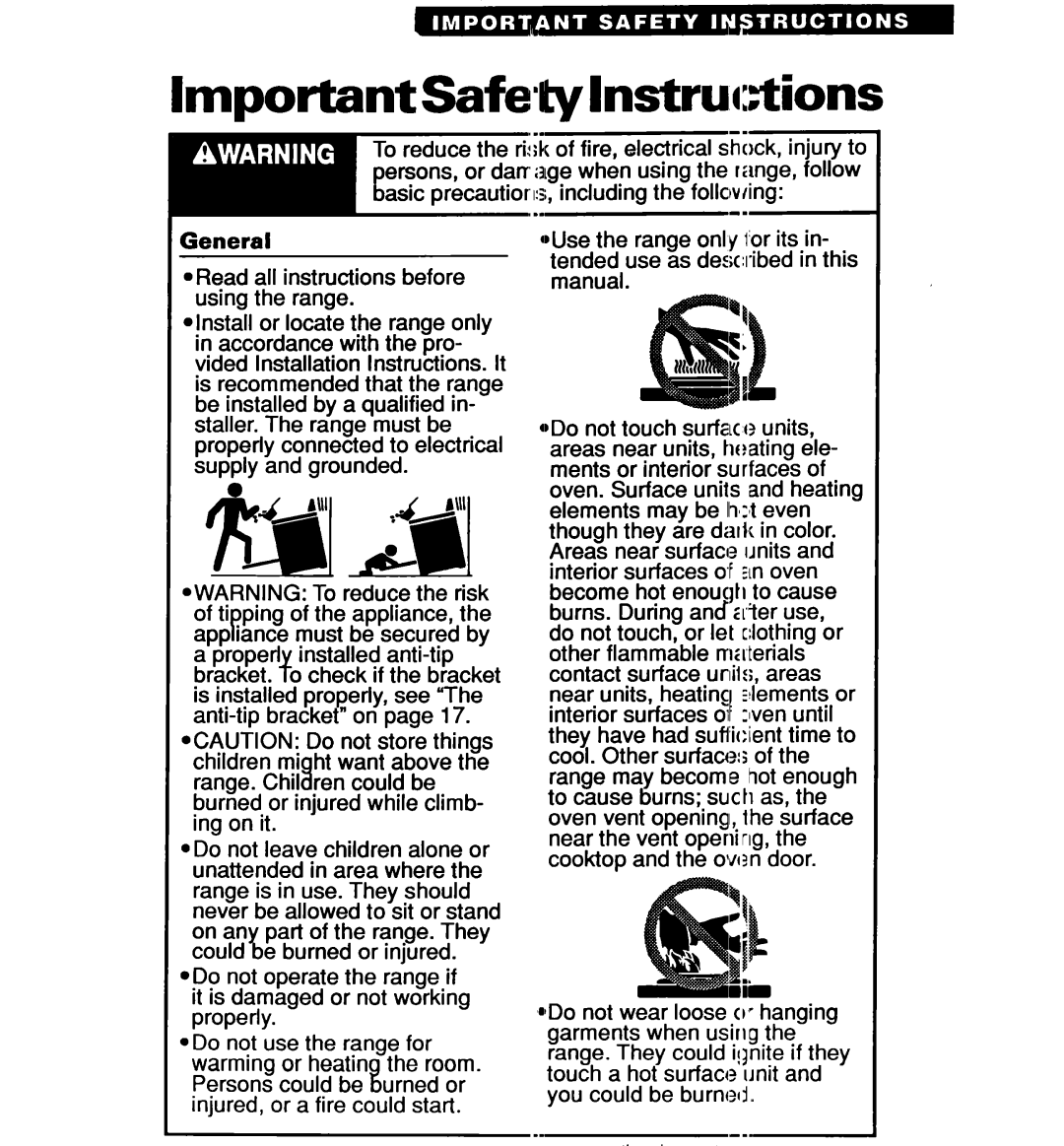 Whirlpool TER20WOY manual Important Safety Instructions, General 