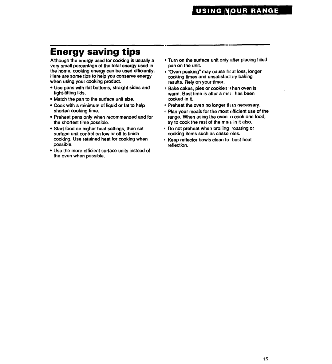 Whirlpool TER20WOY manual Energy saving tips 