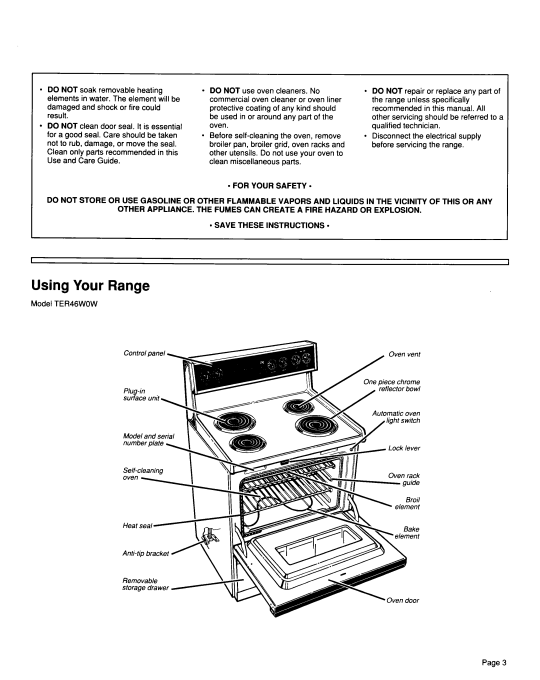 Whirlpool installation instructions Using Your Range, Save These Instructions l, Model TER46WOW, Surface unit 