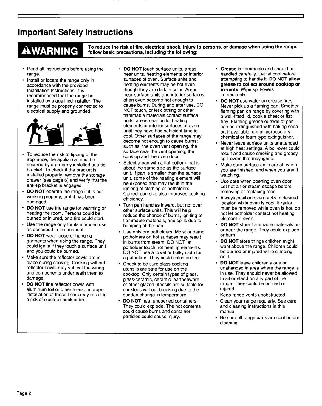 Whirlpool TER46WOW installation instructions Important Safety Instructions 