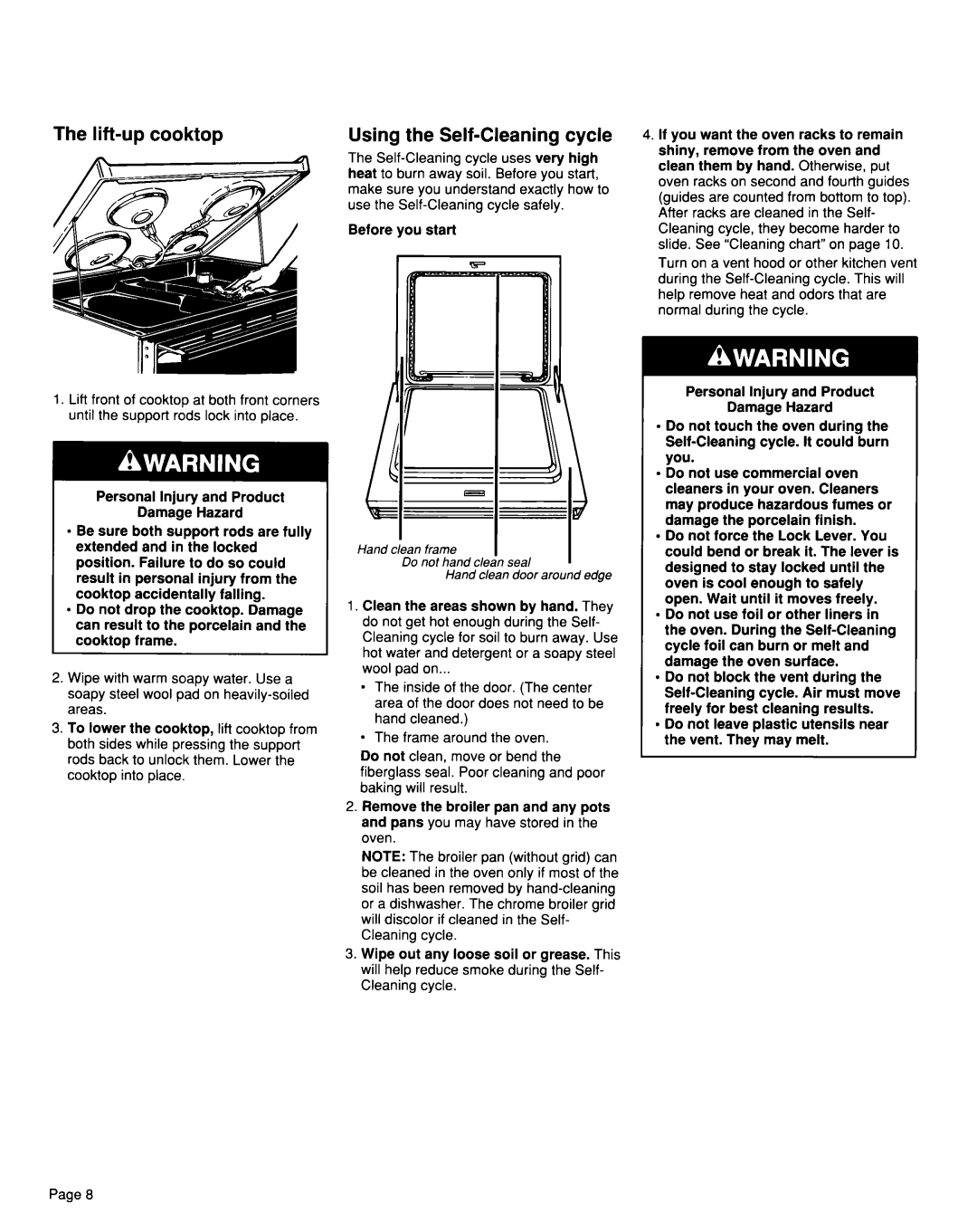 Whirlpool TER46WOW installation instructions The lift-upcooktop, Using the Self-Cleaningcycle 