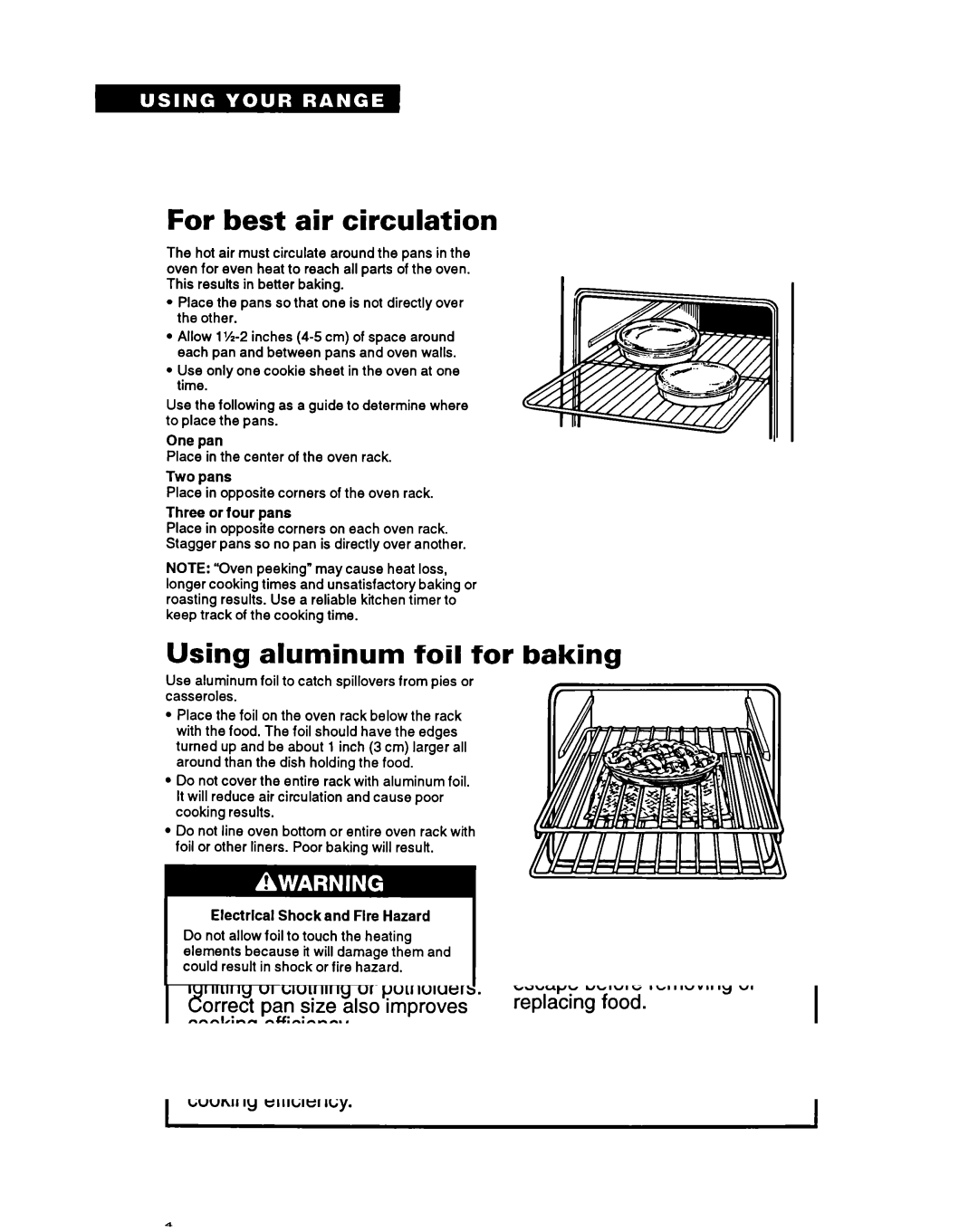 Whirlpool TER46WOY manual For best air circulation, Using aluminum foil for baking 