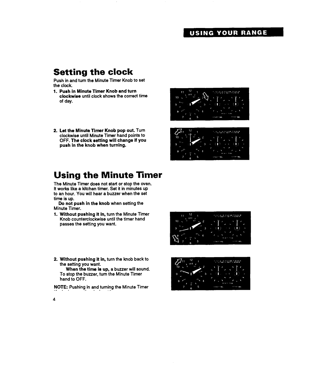 Whirlpool TER46WOY manual Setting the clock, Using the Minute Timer 