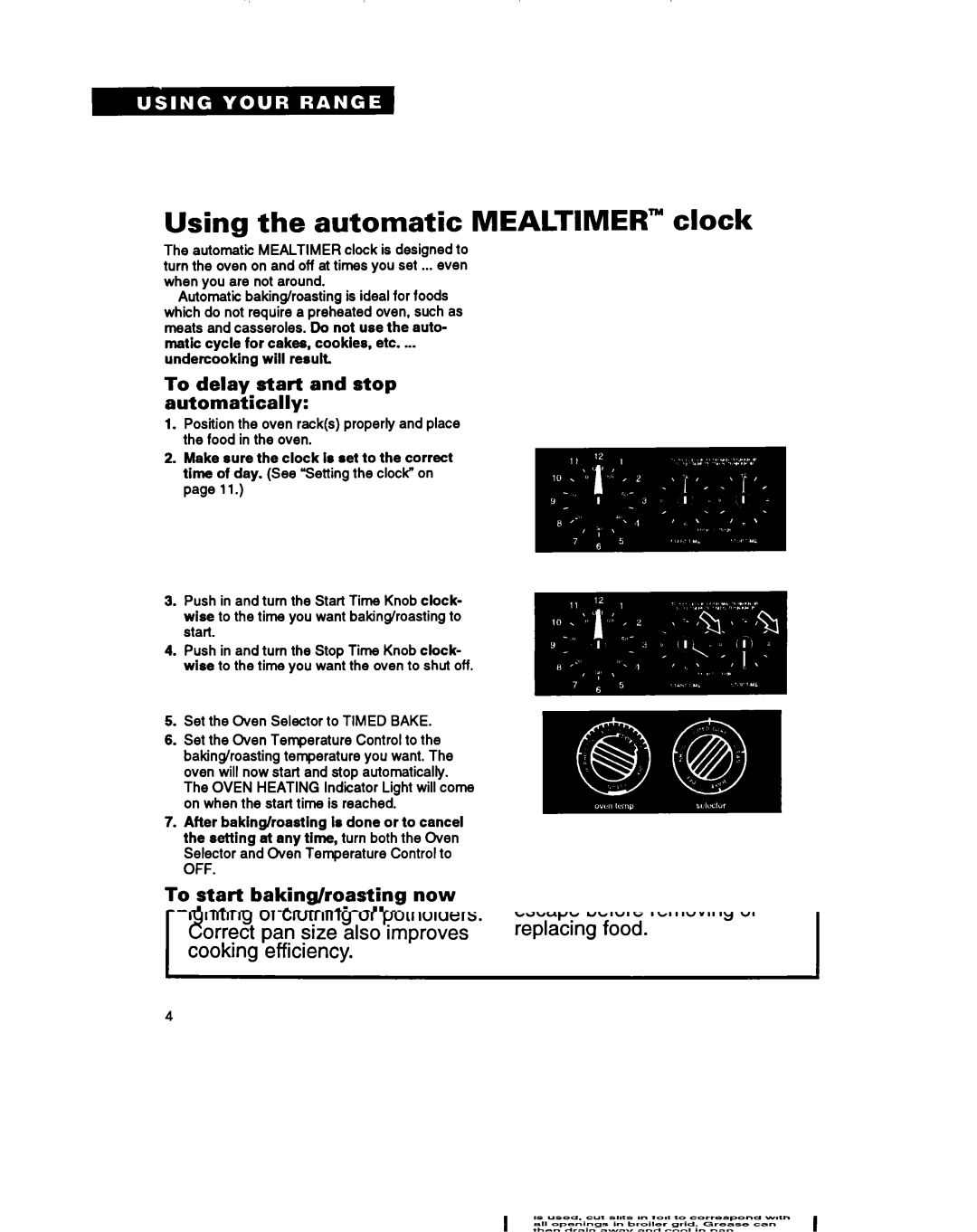 Whirlpool TER46WOY manual Using the automatic Mealtimer clock, To delay start and stop automatically 