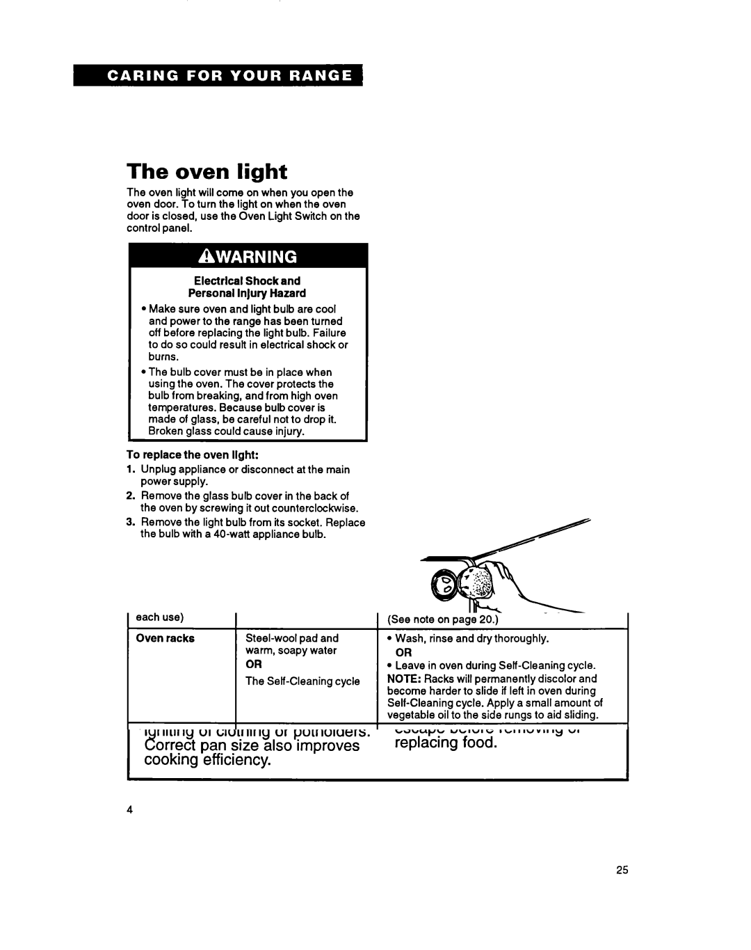 Whirlpool TER46WOY manual Oven light 